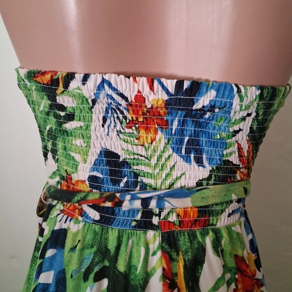No Boundaries Strapless Tropical Floral Jumpsuit Size XS Wide Leg Summer Romper - Picture 5 of 10
